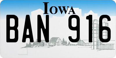 IA license plate BAN916