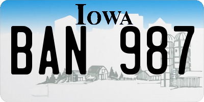 IA license plate BAN987