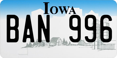 IA license plate BAN996