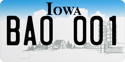 IA license plate BAO001