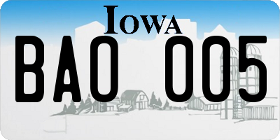 IA license plate BAO005