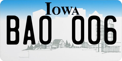 IA license plate BAO006