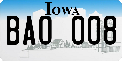 IA license plate BAO008