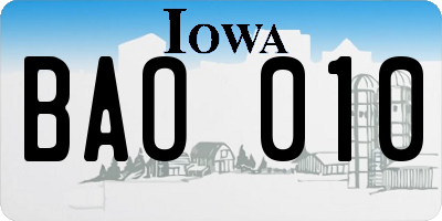 IA license plate BAO010