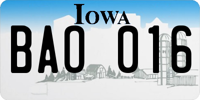 IA license plate BAO016