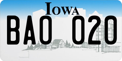 IA license plate BAO020