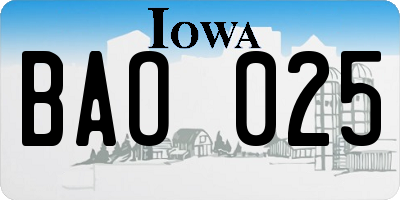 IA license plate BAO025