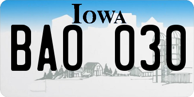 IA license plate BAO030