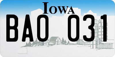 IA license plate BAO031