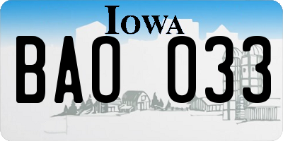 IA license plate BAO033
