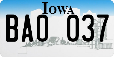 IA license plate BAO037