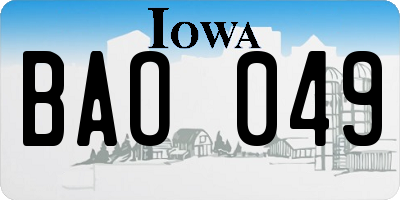 IA license plate BAO049