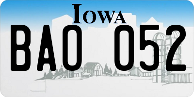 IA license plate BAO052