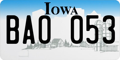 IA license plate BAO053