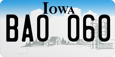 IA license plate BAO060