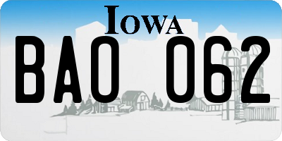 IA license plate BAO062