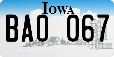 IA license plate BAO067