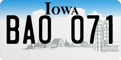 IA license plate BAO071