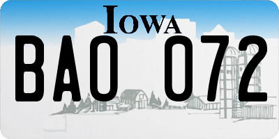 IA license plate BAO072