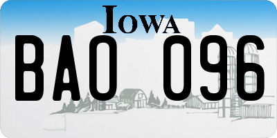 IA license plate BAO096