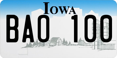 IA license plate BAO100