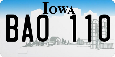 IA license plate BAO110
