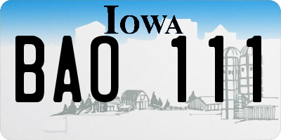 IA license plate BAO111