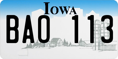 IA license plate BAO113