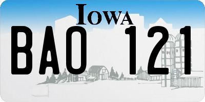 IA license plate BAO121