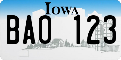 IA license plate BAO123