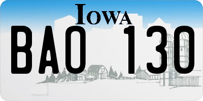 IA license plate BAO130