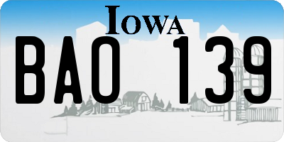 IA license plate BAO139