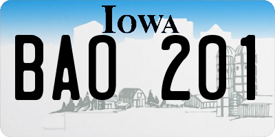 IA license plate BAO201
