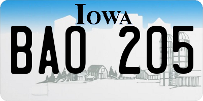 IA license plate BAO205