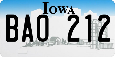 IA license plate BAO212