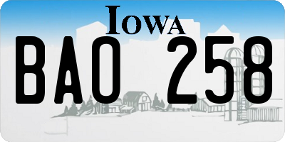 IA license plate BAO258