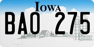 IA license plate BAO275