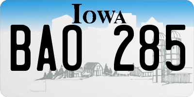 IA license plate BAO285