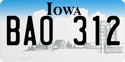 IA license plate BAO312