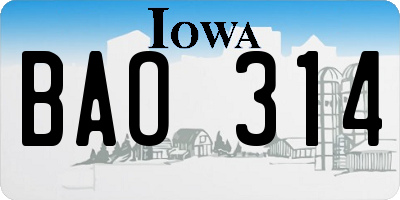 IA license plate BAO314