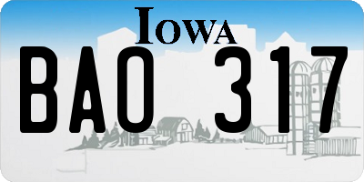 IA license plate BAO317