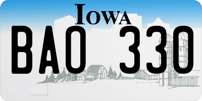 IA license plate BAO330