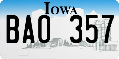 IA license plate BAO357
