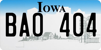IA license plate BAO404