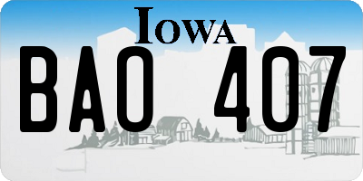 IA license plate BAO407