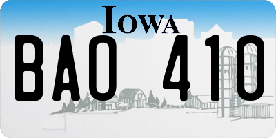 IA license plate BAO410