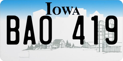 IA license plate BAO419