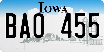 IA license plate BAO455