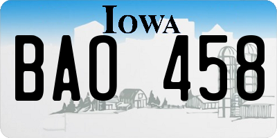 IA license plate BAO458