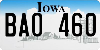 IA license plate BAO460
